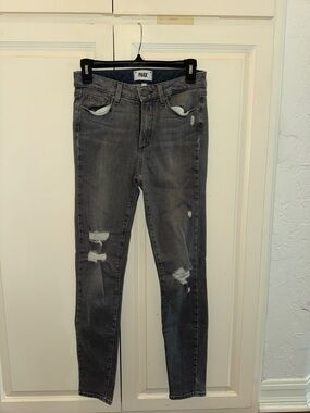 PAIGE Gray Distressed Skinny Jeans